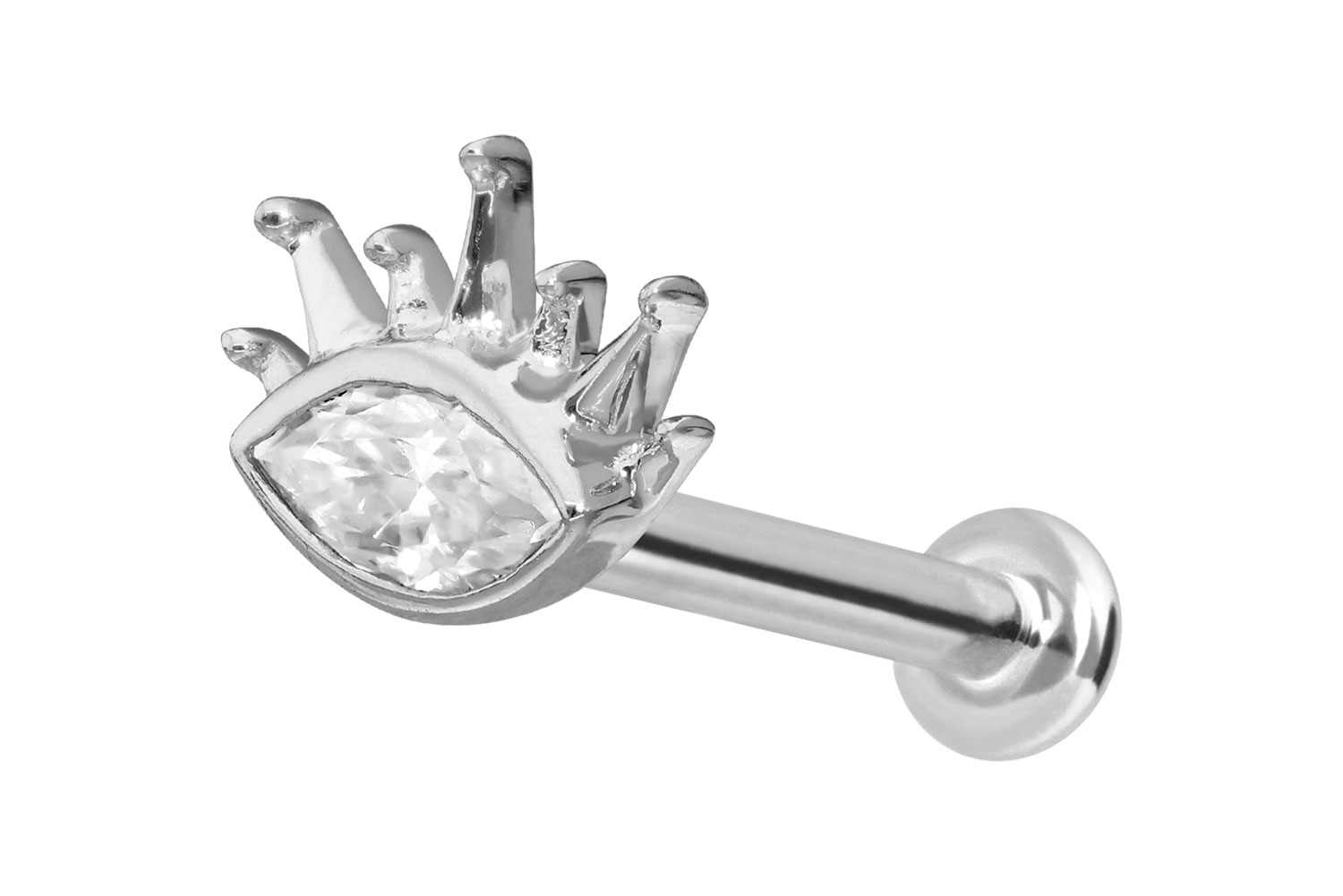 14 Karat Gold Labret Piercing mit Push Fit MOISSANIT-OVAL + SONNENSTRAHLEN